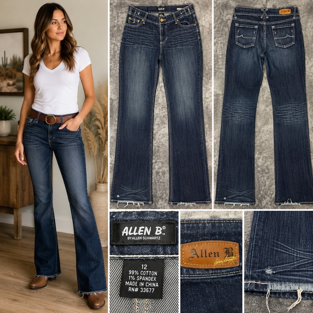 Allen B. by Allen Schwartz Women Dark Wash Whiskered Bootcut Y2K Jeans Size 12